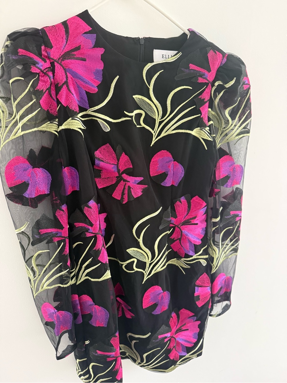 Amaya Long Sleeve Mini Dress in Black & Pink Floral